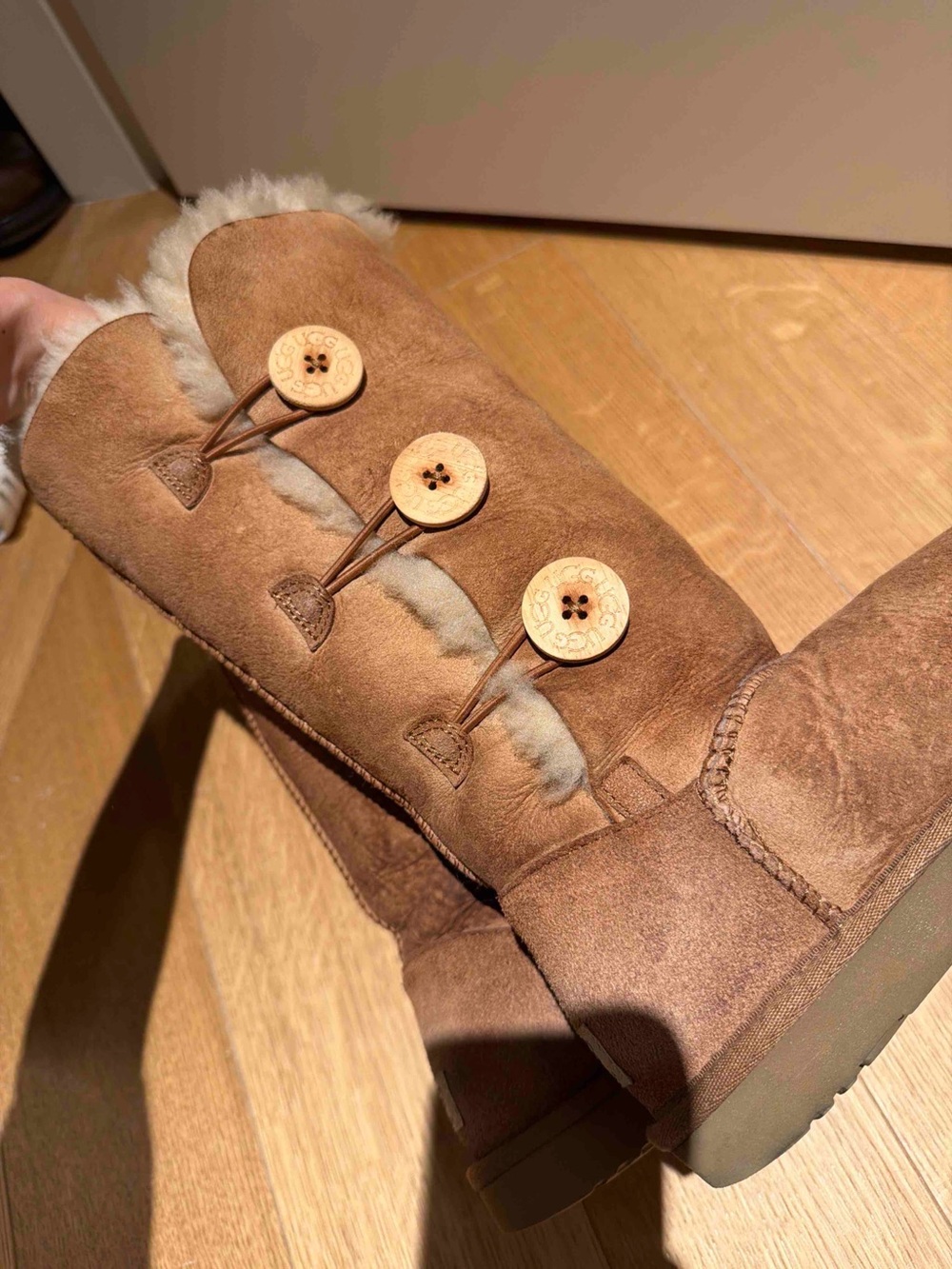 UGG Chestnut Button-Trim Shearling Boots
